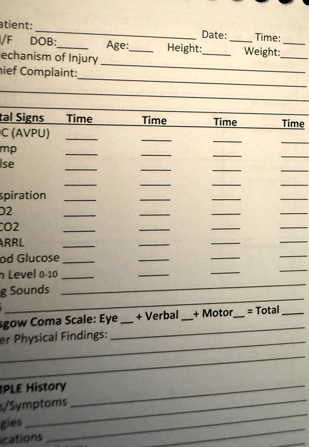 Vital Signs Trending Notebook page for logging vital signs over time